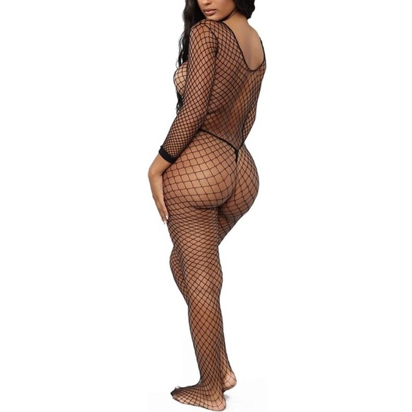 Women's Sexy Mesh BodyStocking Fishnet Lingerie Long Sleeve Bodysuits One Piece - Picture 2 of 6